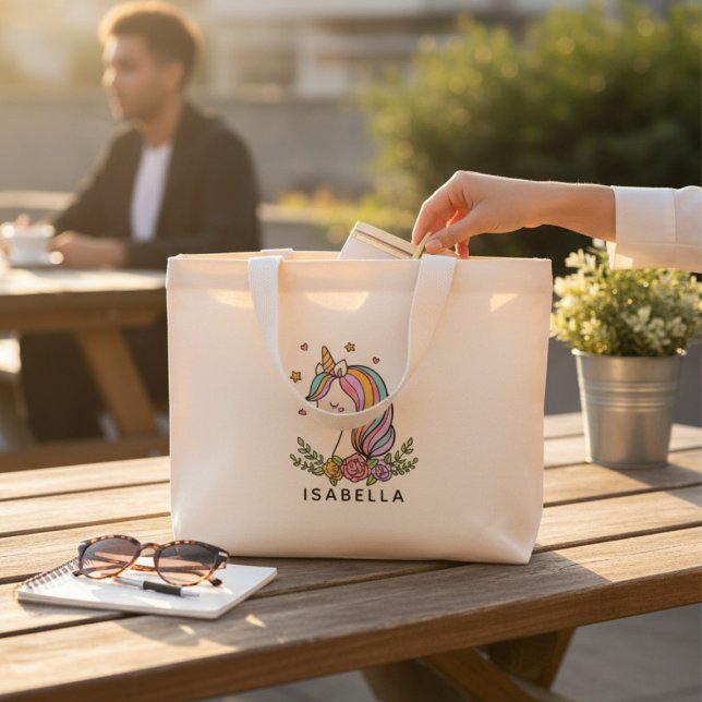Mini Tote Bag Unicorn mignon Whimsical Girl Nom personnalisé (Créateur téléchargé)