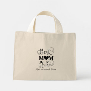 Mini Tote Bag World’s Best Mom noir blanc script personnalisé él