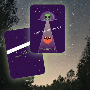 Mini-UFO-Alien-Herzentführung Kinder Valentinskart Mitteilungskarte