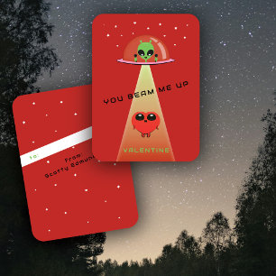 Mini-UFO-Alien-Herzentführung Kinder Valentinskart Mitteilungskarte