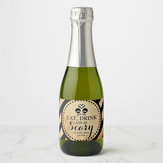 Mini vin mousseux Étiquette mariage gothique Favor (Devant)