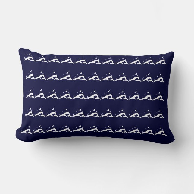 Mini-Weiß-DOLPHIN auf marineblau Kissen (Vorderseite)