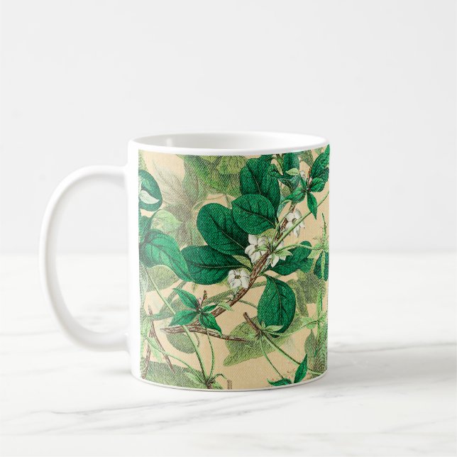 Mini weiße Blumen mit Blättermuster Kaffeetasse (Links)