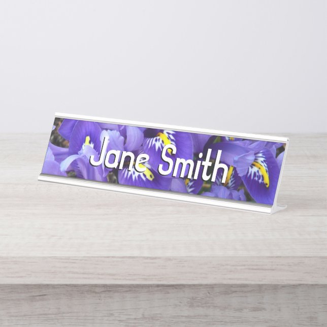 Miniatur Blue Irises Frühblut Schreibtischnamensplakette (Vorderseite )