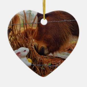 Miniatur Brown Pferd & Ostersonne Keramik Ornament