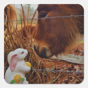 Miniatur Brown Pferd & Ostersonne Quadratischer Aufkleber