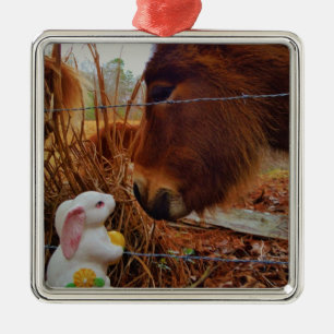 Miniatur Brown Pferd & Ostersonne Silbernes Ornament