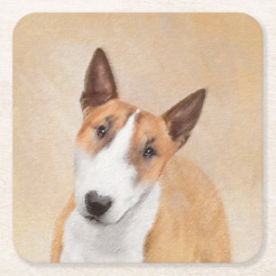 Miniatur Bull Terrier Malerei - Niedlich Original  Rechteckiger Pappuntersetzer