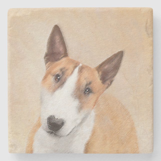 Miniatur Bull Terrier Malerei - Niedlich Original  Steinuntersetzer (Vorderseite)