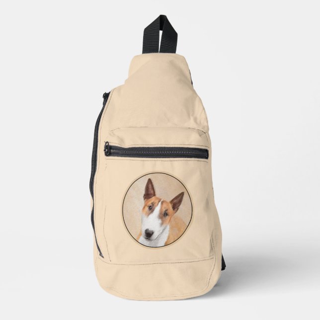 Miniatur Bull Terrier Malerei Original Hunde Kunst Crossbody Bag (Vorderseite)