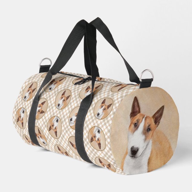 Miniatur Bull Terrier Malerei Original Hunde Kunst Duffle Bag (Linke Seite)