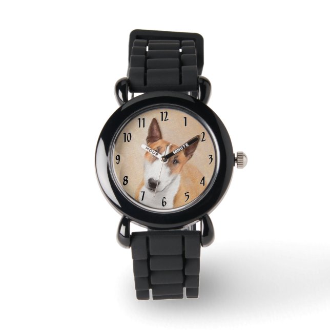 Miniatur Bull Terrier Painting - Original Hunde Ku Armbanduhr (Vorderseite)