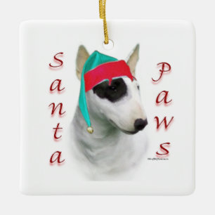 Miniatur Bull Terrier Santa Paws Keramikornament