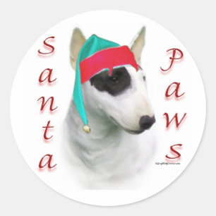 Miniatur Bull Terrier Santa Paws Runder Aufkleber