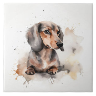 Miniatur-Dachshund-Hund Aquarell-Haustier Fliese