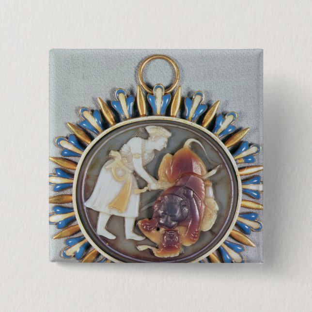 Miniatur, die Kaiser Shah Jahan Tötungslöwe Button (Vorderseite)