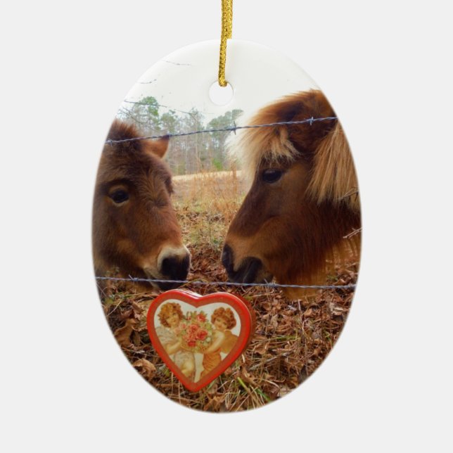 Miniatur Donkey & Horse Herzstück Keramik Ornament (Vorne)