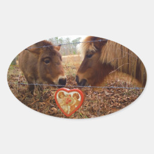 Miniatur Donkey & Horse Herzstück Ovaler Aufkleber