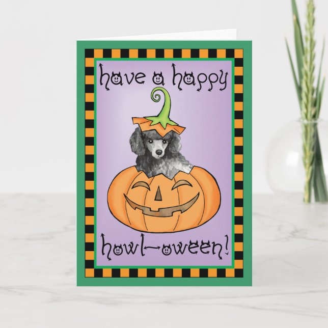 Miniatur Halloween Poodle Karte (Vorderseite)