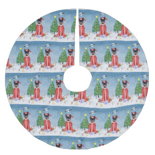 Miniatur Pinsch Hund im Schnee mit Weihnachtsgesch Polyester Weihnachtsbaumdecke