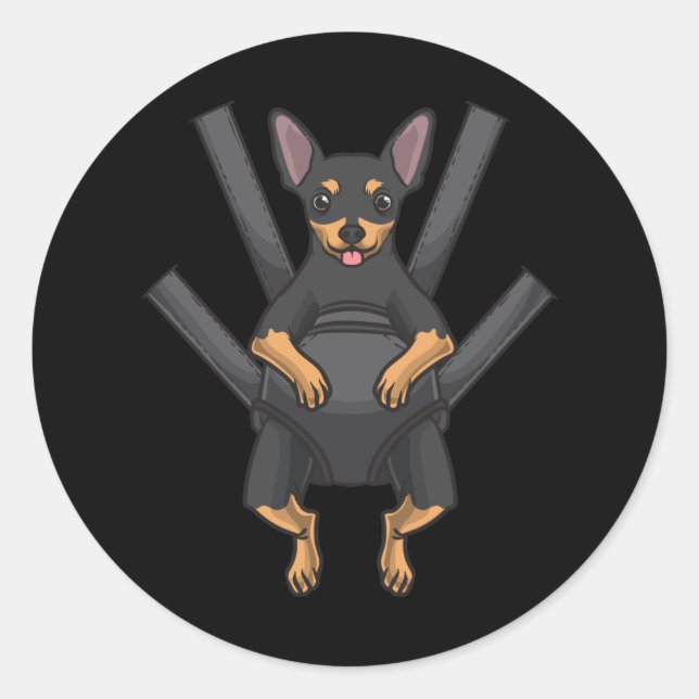 Miniatur Pinscher Hund in einem Träger Runder Aufkleber (Vorderseite)
