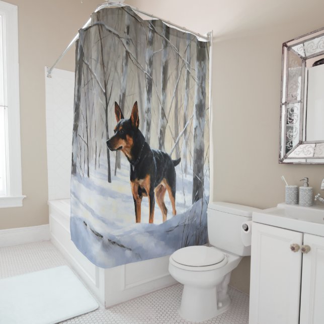 Miniatur Pinscher lassen es Schnee Weihnachten Duschvorhang (Beispiel)