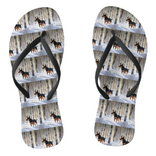 Miniatur Pinscher lassen es Schnee Weihnachten Flip Flops
