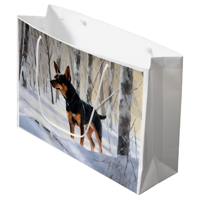 Miniatur Pinscher lassen es Schnee Weihnachten Große Geschenktüte (Vorderseite Schrägansicht)