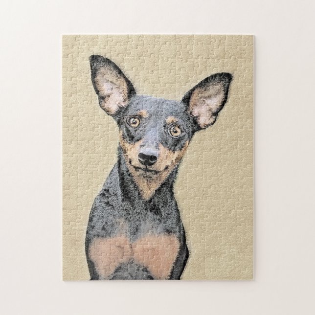 Miniatur Pinscher Malerei Niedlich Original Hunde  (Vertikal)