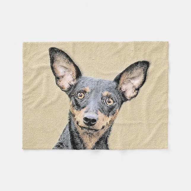Miniatur Pinscher Malerei Niedlich Original Hunde  Fleecedecke (Vorderseite (Horizontal))