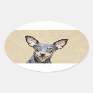 Miniatur Pinscher Malerei Niedlich Original Hunde  Ovaler Aufkleber
