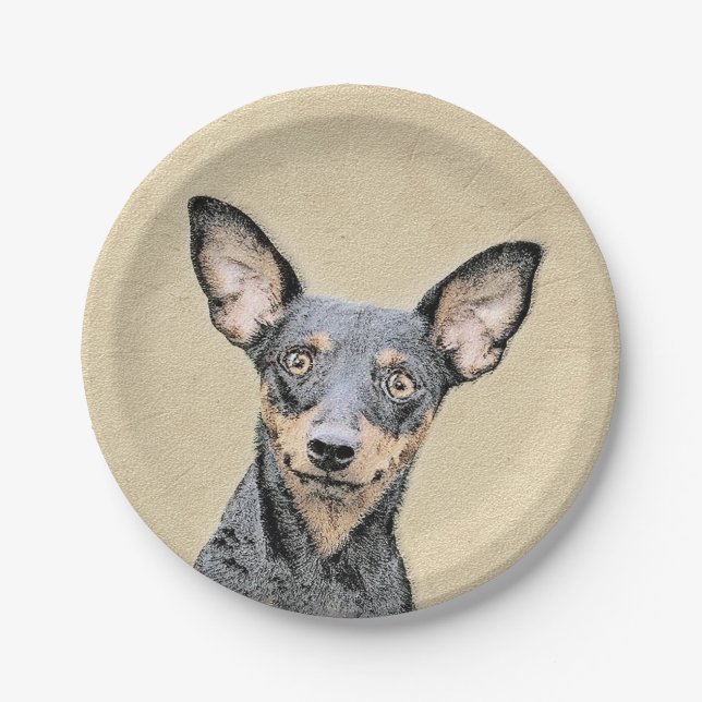 Miniatur Pinscher Malerei Niedlich Original Hunde  Pappteller (Vorderseite)