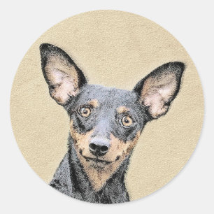 Miniatur Pinscher Malerei Niedlich Original Hunde Runder Aufkleber