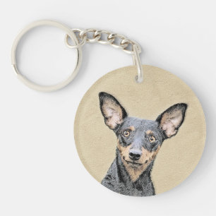 Miniatur Pinscher Malerei Niedlich Original Hunde  Schlüsselanhänger