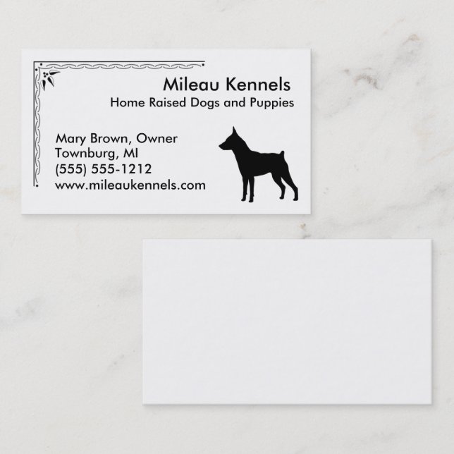 Miniatur Pinscher Silhouette Visitenkarte (Vorne/Hinten)