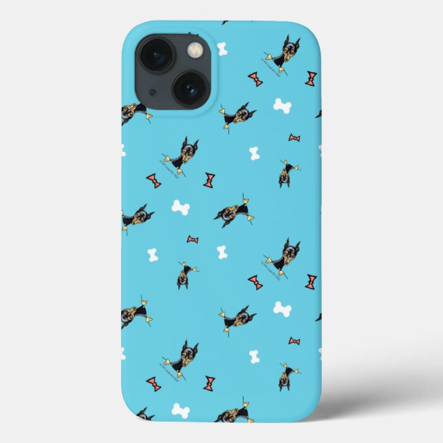 Miniatur Pinschers Bows and Bones Blue Case-Mate iPhone Hülle (Rückseite)