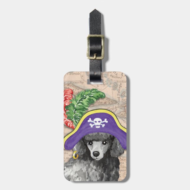 Miniatur Poodle Pirate Gepäckmarke Gepäckanhänger (Vorderseite vertikal)