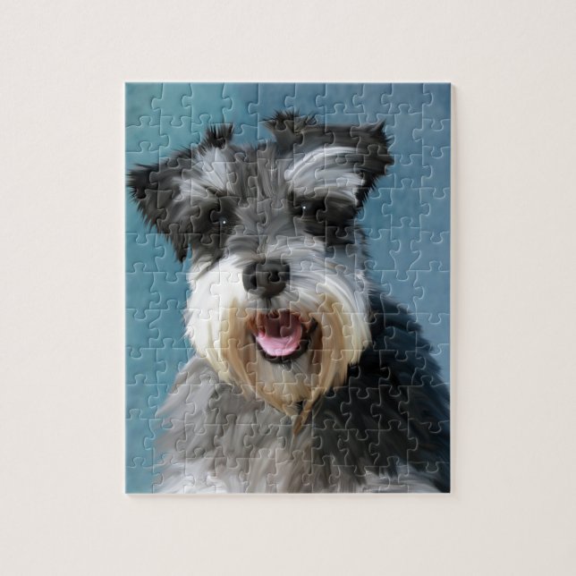 Miniatur Schnauzer Aquarellmalerei (Vertikal)