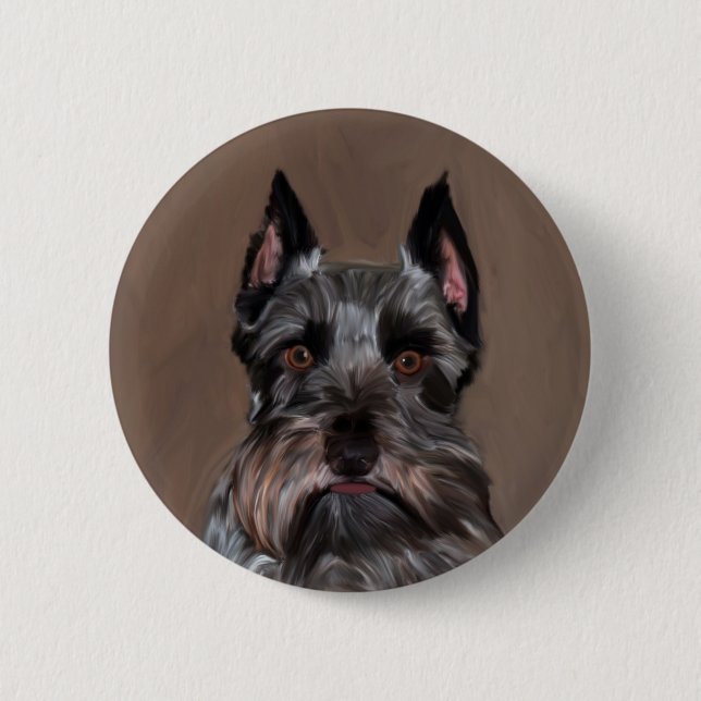 Miniatur Schnauzer Aquarellmalerei Button (Vorderseite)