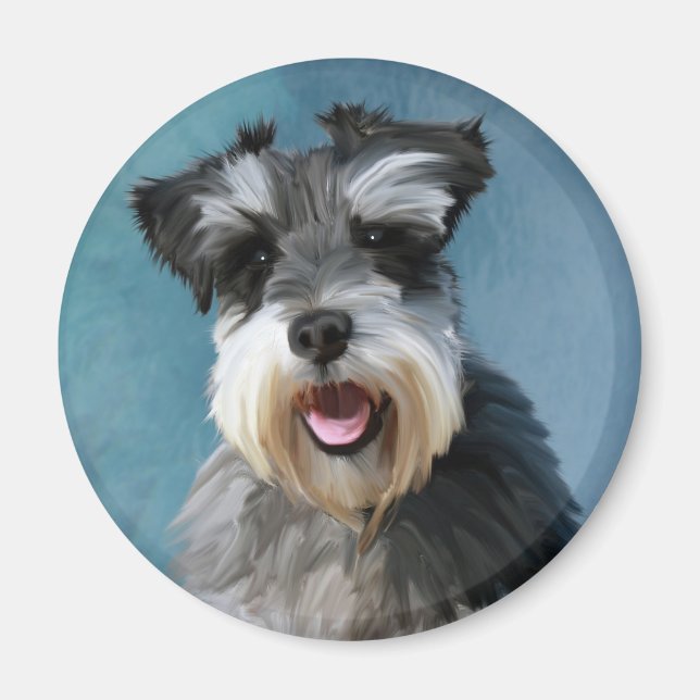 Miniatur Schnauzer Aquarellmalerei Magnet (Vorne)
