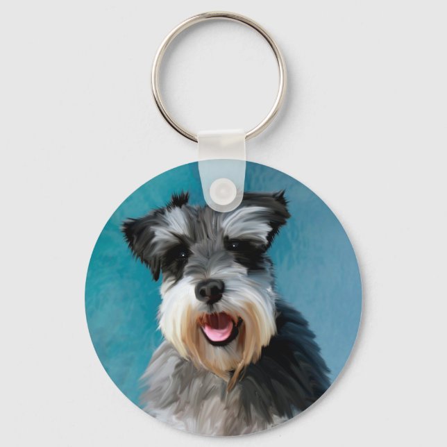 Miniatur Schnauzer Aquarellmalerei Schlüsselanhänger (Vorderseite)