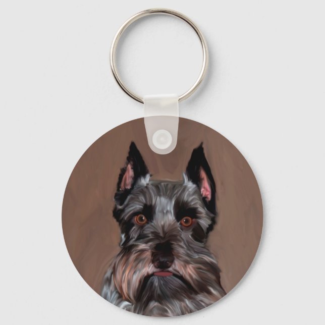 Miniatur Schnauzer Aquarellmalerei Schlüsselanhänger (Vorderseite)