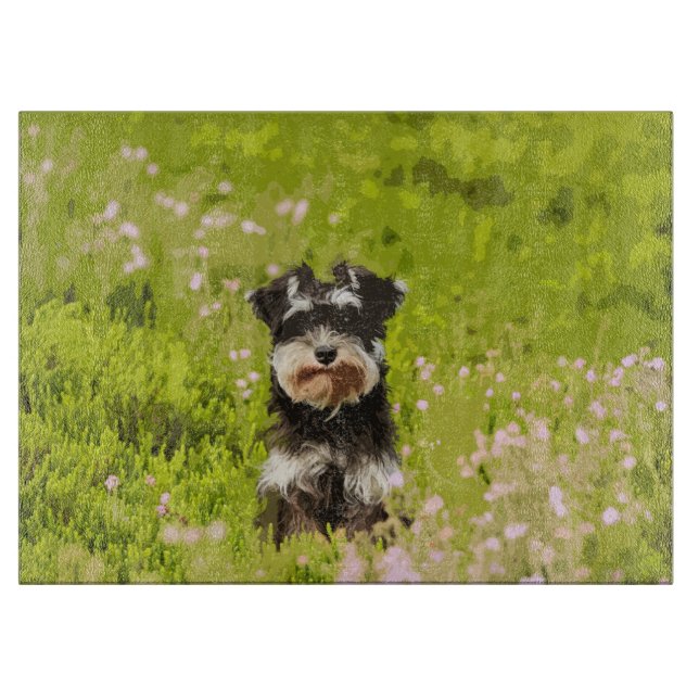 Miniatur Schnauzer Aquarellmalerei Schneidebrett (Vorderseite)