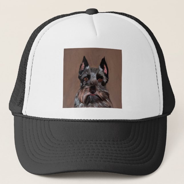 Miniatur Schnauzer Aquarellmalerei Truckerkappe (Vorderseite)