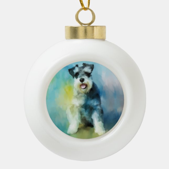 Miniatur Schnauzer Dog Aquarellmalerei Keramik Kugel-Ornament (Vorderseite)