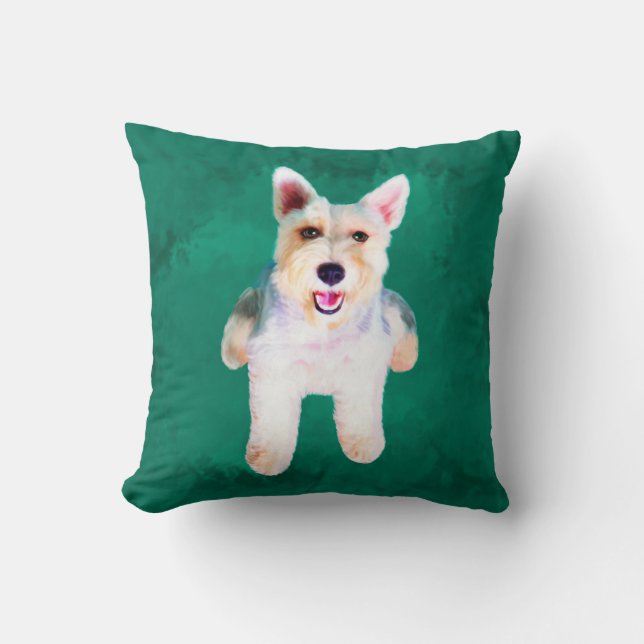 Miniatur Schnauzer Dog Aquarellmalerei Kissen (Vorderseite)
