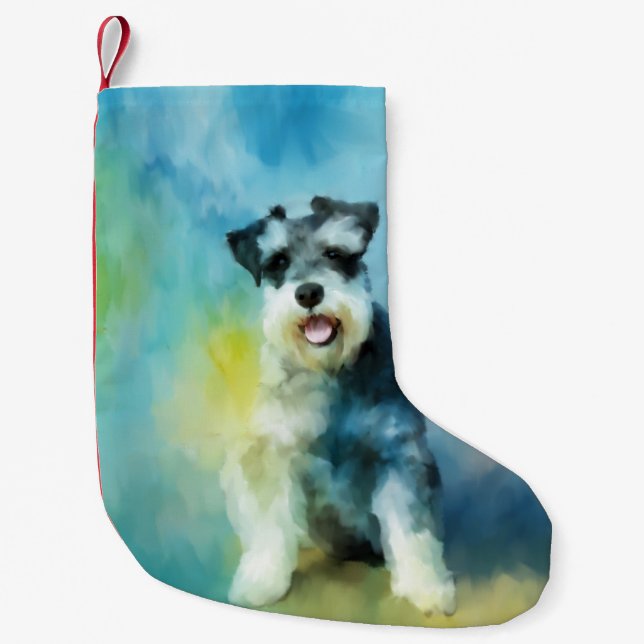 Miniatur Schnauzer Dog Aquarellmalerei Kleiner Weihnachtsstrumpf (Vorderseite)
