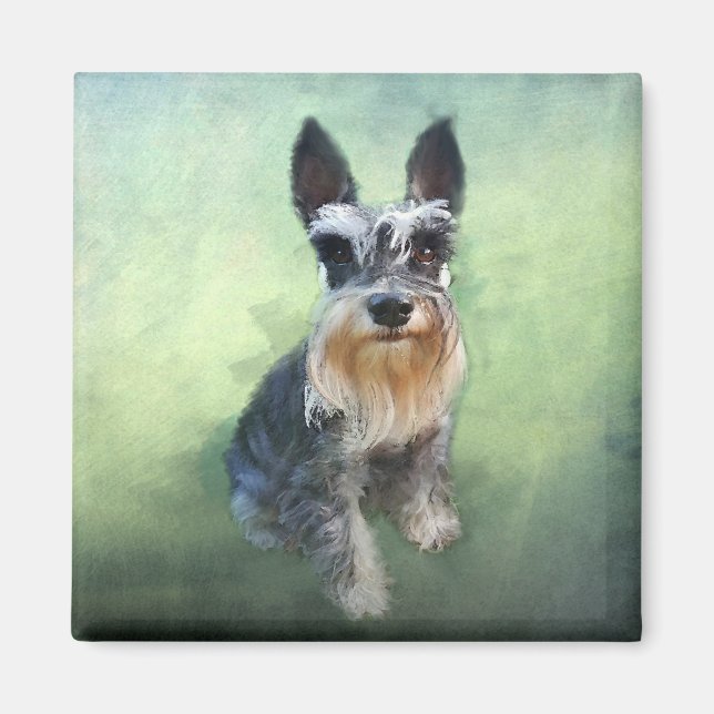 Miniatur Schnauzer Dog Aquarellmalerei Magnet (Vorne)