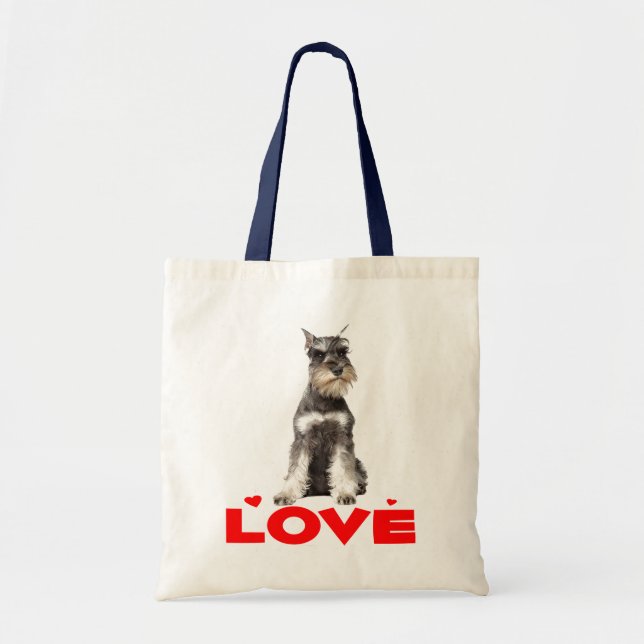 Miniatur Schnauzer Grau Welpe Hund Rotes Herz Tasc Tragetasche (Vorne)