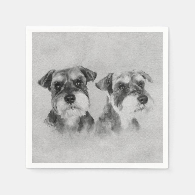 Miniatur Schnauzer Graustufen Digitale Kunst Serviette (Vorderseite)